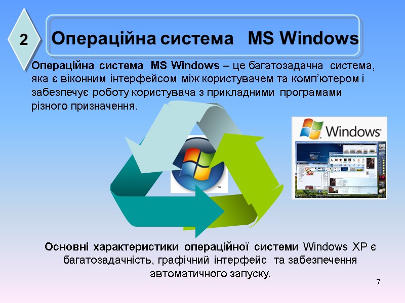 7  Операційна система   MS Windows Основні характеристики операційної системи Windows ХР